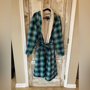 Lands' End Men's Sherpa Fleece Lined Flannel Robe - Large